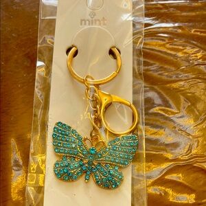 Mint Gold and Blue Butterfly bag charm  Keychain